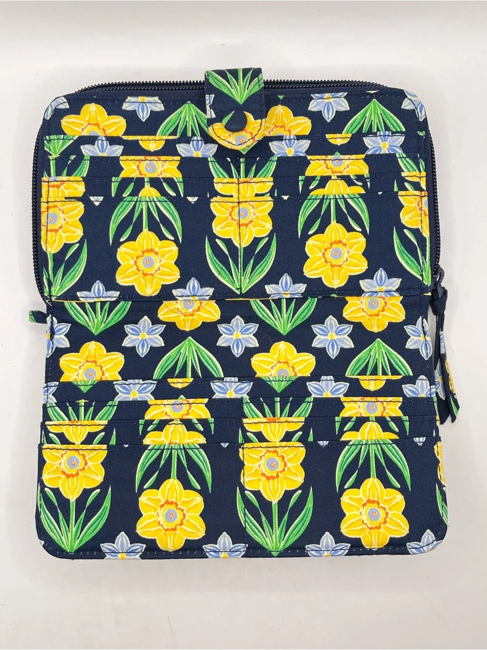 Vera Bradley Floral Quilted Zip Wallet - Navy and Yellow